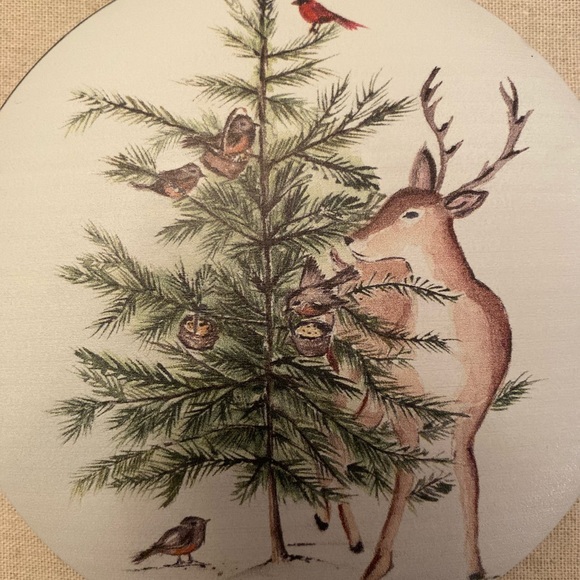 Large Christmas Tree, Deer, Cardinal & Birds Ornaments Set of 2, Red Ribbon Hook - Picture 7 of 12